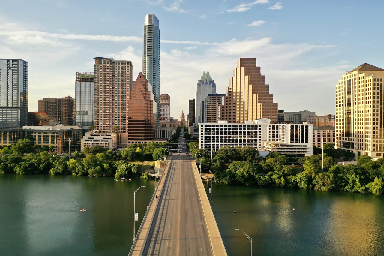The Congress Avenue Bridge leading into downtown Austin